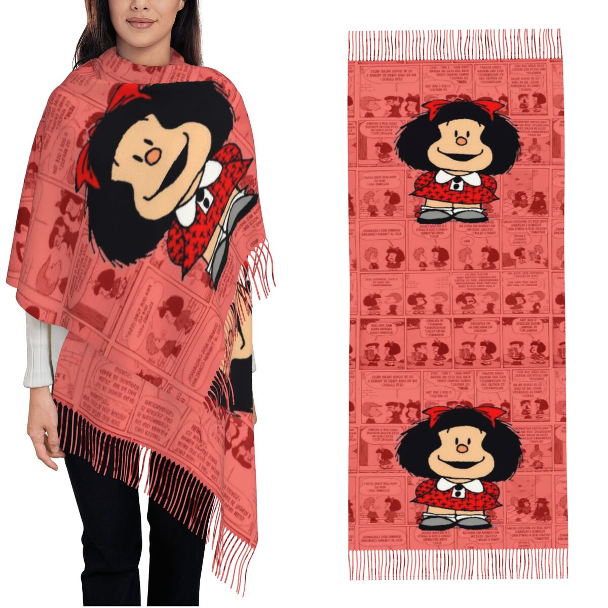 Pashmina Wrap Large - Damen-Quastenschal, Maufaldas-Cartoon, großer, weicher, warmer Schal