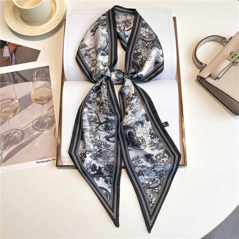 Silk Neck Scarf - Luxuriöses langes Halstuch, schmale Haarbänder, Damen-Seidenschals,