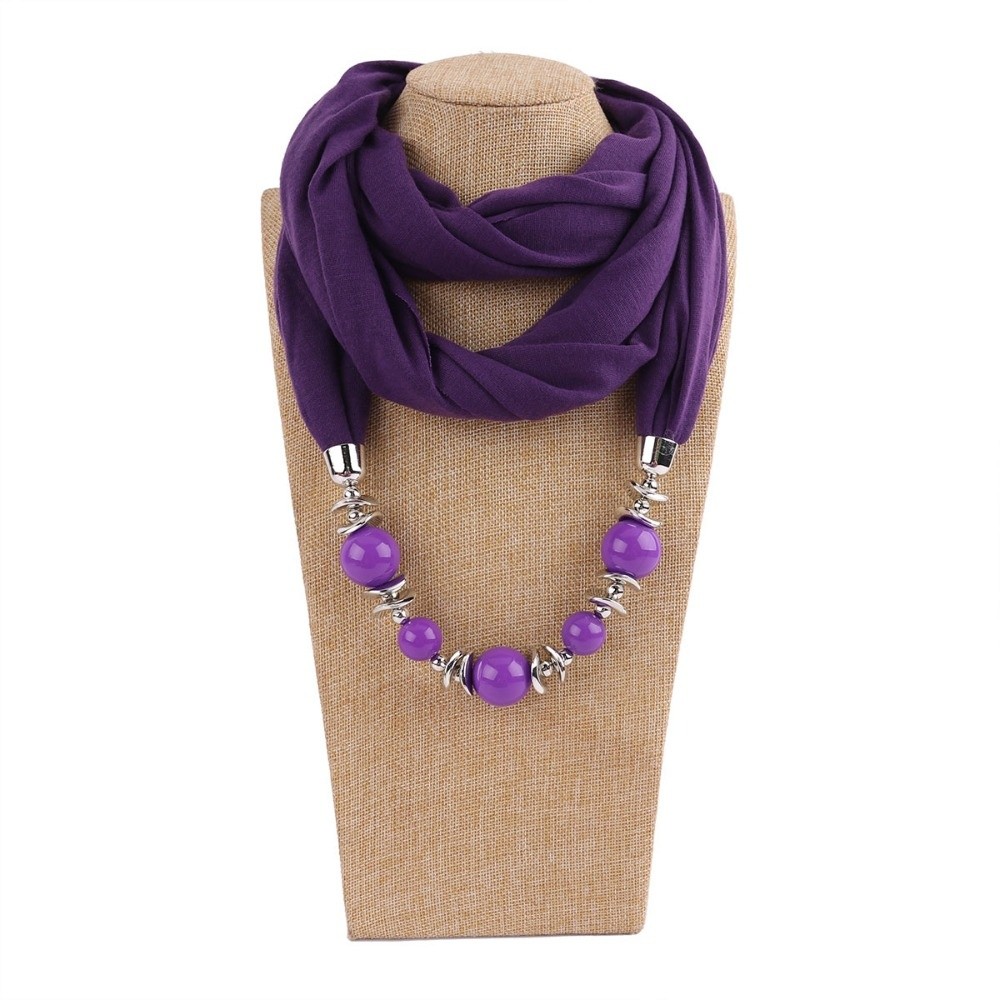 Infinity Scarf Knit - Modischer Chiffon-Schal in Unifarbe mit Perlenanhänger,