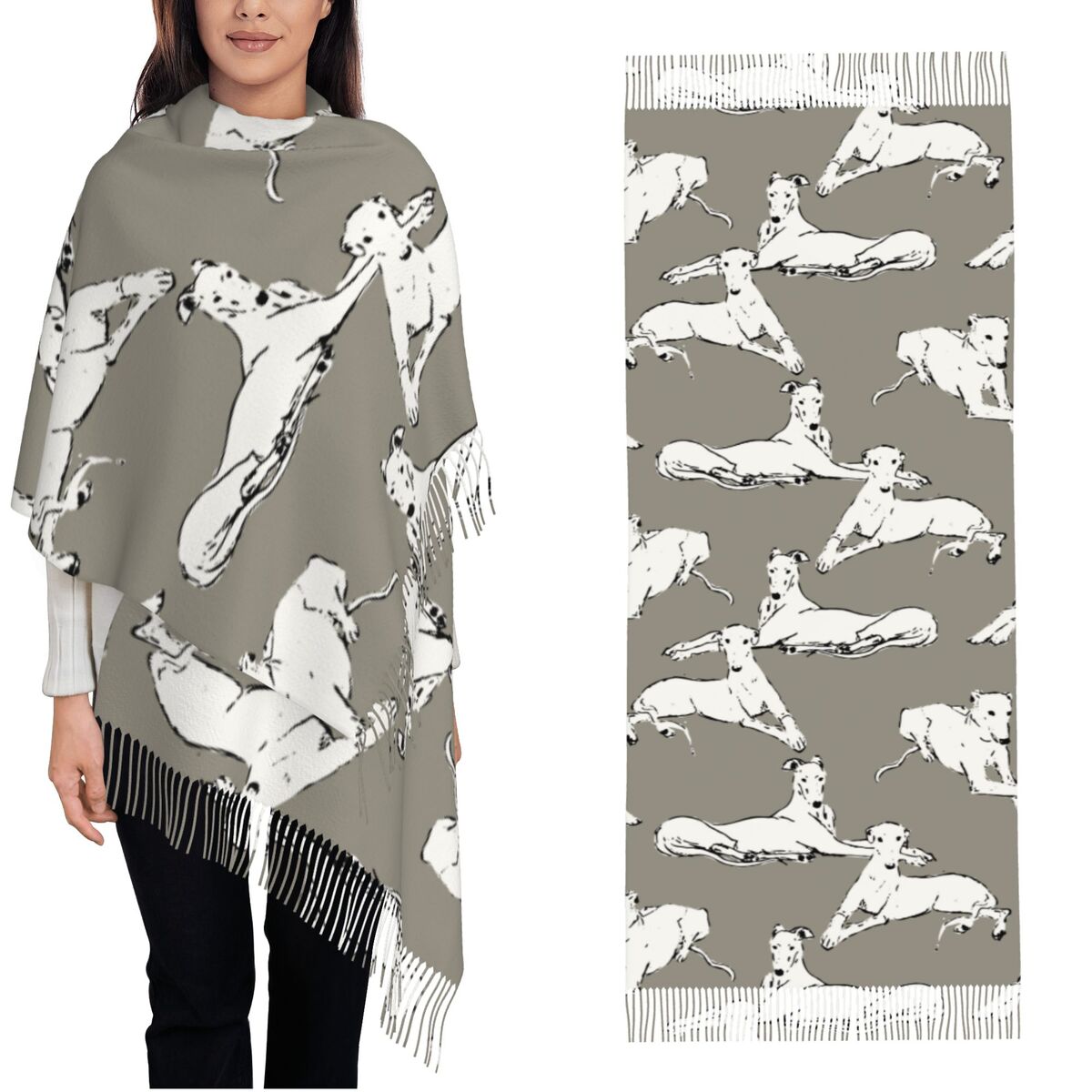 Pashmina Wrap Large - Entspannender Windhund-Whippet-Schal für Damen, Herbst-Winter-Pashmina-Schals und