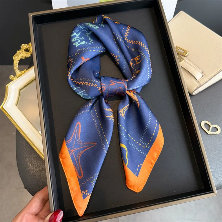 Bandana Cotton - Blauer Seidenschal für Damen, luxuriöser, weicher